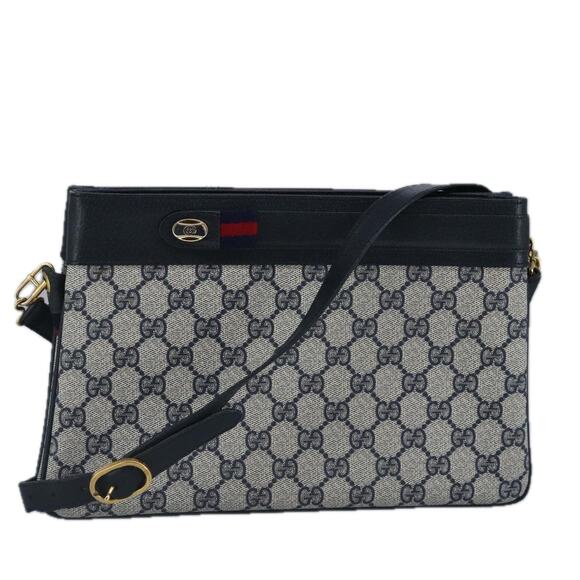 GUCCI GG Supreme Sherry Line Shoulder Bag Pvc Navy Gold - Picture 1 of 16